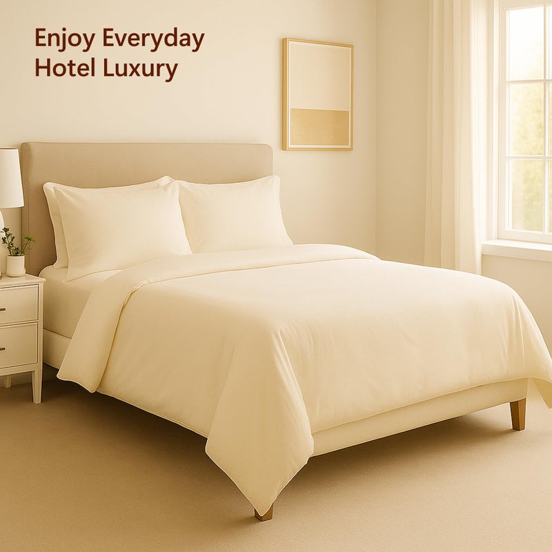 Peru Pima 415 Thread Count Percal Full/Queen Duvet Cover Set - 100% Peruvian Pima Cotton, 3 Piece (1 Cover, 2 Pillowcases) - Cooling, Crisp, Deep Pocket, Hotel Quality Bedding - Ivory - Image 3